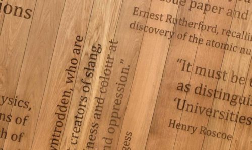 Laser engraved quotes by famous Manchester scientists